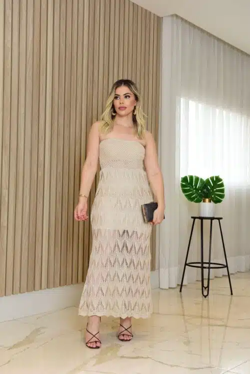 Vestido de tricô longo lurex